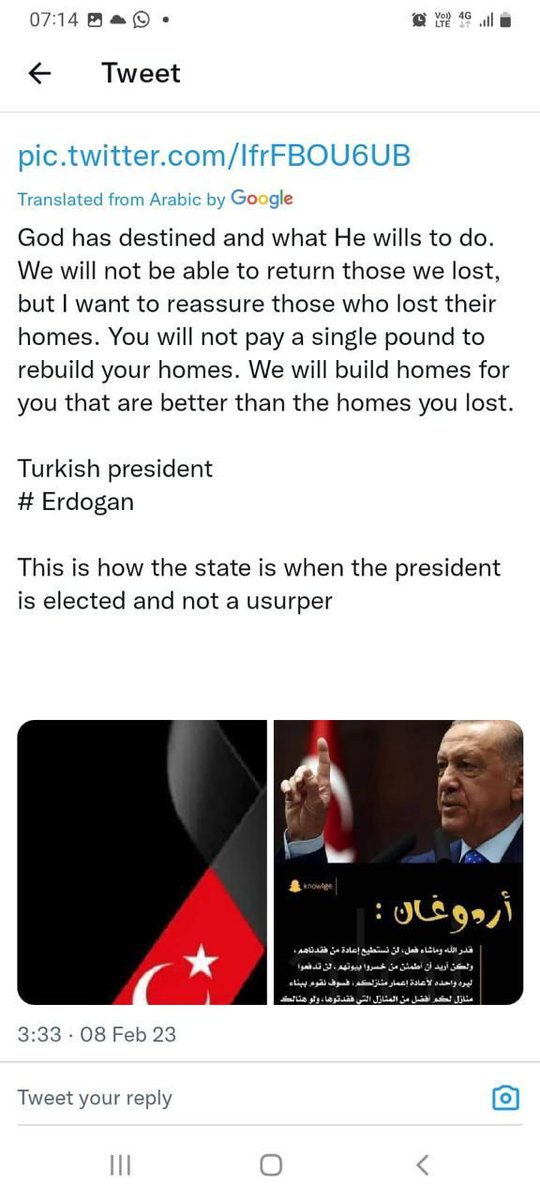 Arapça sosyal medya paylaşımlarından birisi. Buna göre Sayın CB herkesin evini daha iyisiyle, kimseden tek kuruş almadan yenilemeye söz vermiş.

Lütfen böyle bir söz verilmediğini söyleyin <a href="/iletisim/">T.C. İletişim Başkanlığı</a>

İnsan fişlemeye harcadığınız çabanın birazını umut tacirleri için de gösterin.