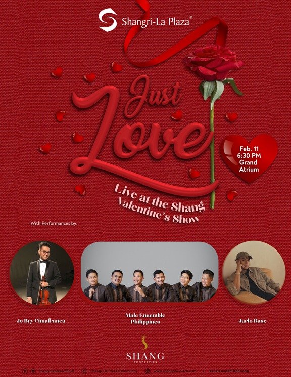 There’s nothing quite like iconic love songs to get one in the mood for romance. 
Join us tomorrow, February 11, 6:30 pm at the Grand Atrium for Just Love, a Live at the Shang Valentine’s concert. 
#justloveattheshang #fortheloveofartattheshang