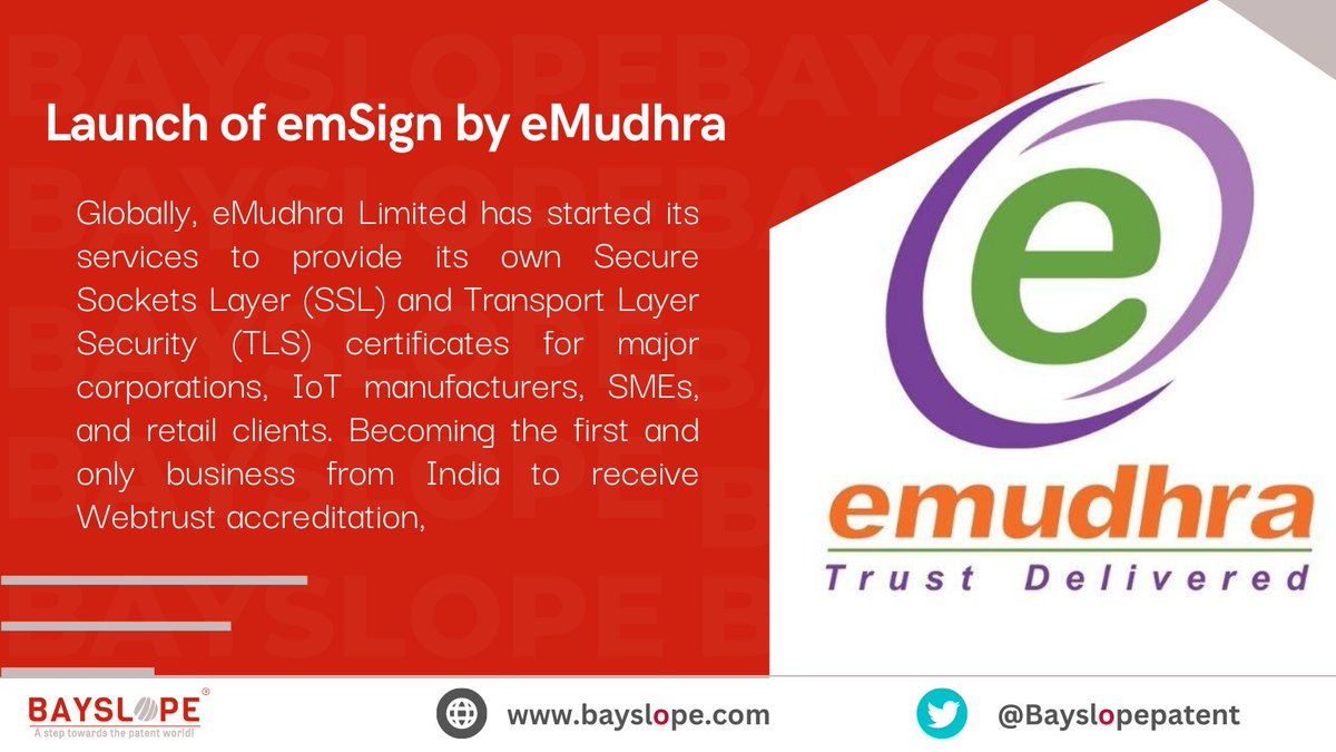 Bayslopepatent's tweet photo. #eMudhra unveils #emSign , to issue its own SSL and TLS certificates.
#mudhra #Sign #service #India #innovation #technology #techtwitter #patent #TechNews #TechnologyNews #innovation #development #latestnews #latest #UPDATE https://t.co/GuXEIYTyh9