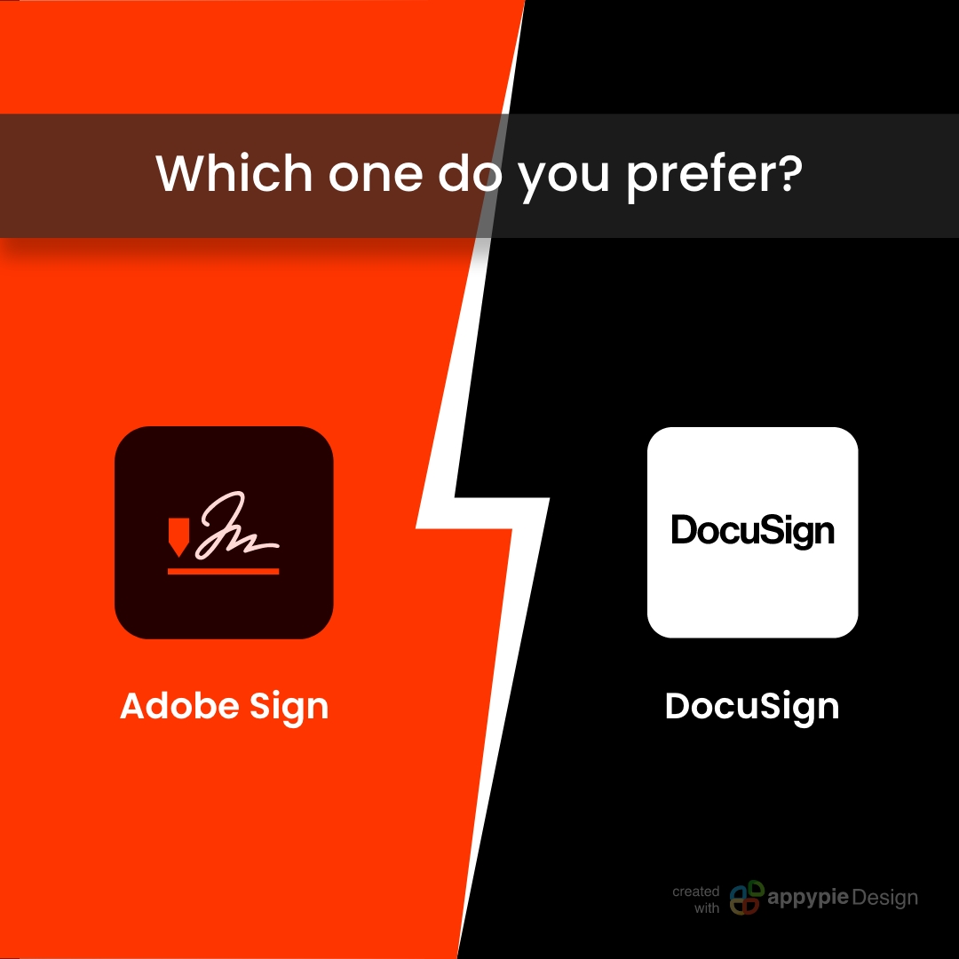AppyPieInc's tweet photo. Adobe Sign vs DocuSign. Which one you use?
https://t.co/tbWb71rmDU
#nocode #nocoding #appypie #adobe #docusign #adobesign https://t.co/KGrjZs8E1r