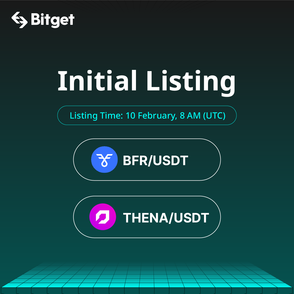#BitgetInitialListing

#Bitget will list $BFR/USDT &amp; $THENA/USDT on Feb 10th, 8 AM (UTC). @Buffer_Finance <a href="/thenafi/"></a>

There are $20,000 worth of rewards up for grab!

🎁 A total of 100 USDT #giveaway for 10 winners! Just RT + TAG 3 friends.

Details: bitget.com/en/support/art…