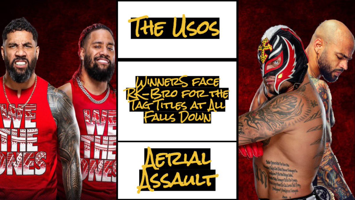 OFFICIAL MATCH CARD FOR EP. 1!!!

Opener: <a href="/mikethemiz/">The Miz</a> VS <a href="/RealKeithLee/">Loving Lee</a> 

Match 2: SPW US Champion <a href="/ClaudioCSRO/">Claudio</a> vs SPW IC Champion <a href="/TheyLuvCaleb22/">Caleb Taylor</a> 

Match 3: <a href="/WWEUsos/">The Usos</a> VS Aerial Assault
(Winners face RK-Bro for the SPW Tag Titles at #AllFallsDown)