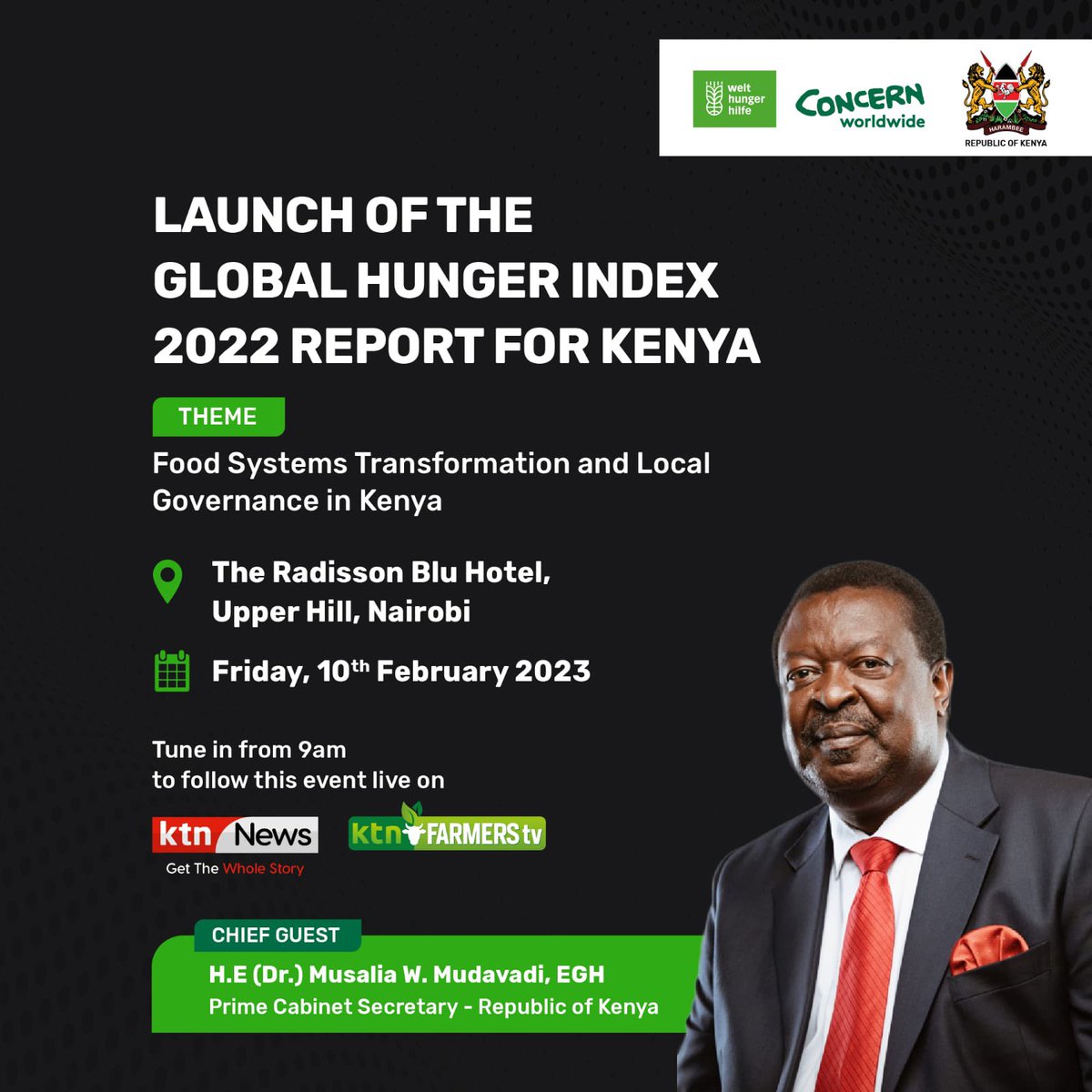 ItsSossion's tweet image. Purpose to tune in to @KTNNewsKE 
#GlobalHungerIndex2022 
Chief Guest:
H.E (Dr) @MusaliaMudavadi
