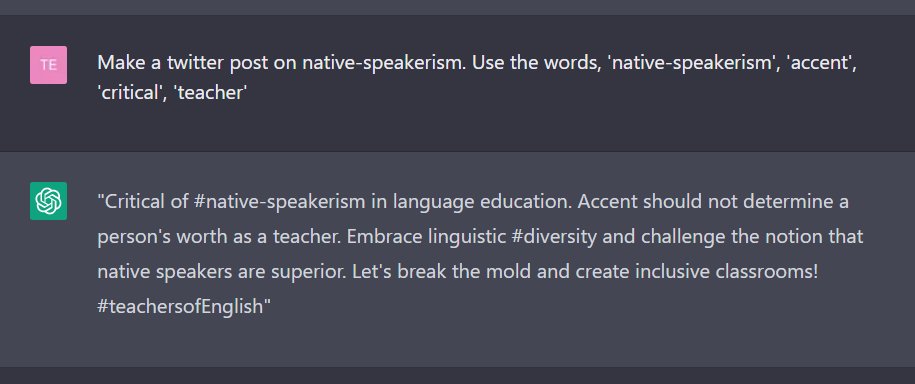 tera_sawa's tweet photo. Critical of #native-speakerism in language education. Accent should not determine a person's worth as a teacher. Embrace linguistic #diversity and challenge the notion that native speakers are superior. Let's break the mold and create inclusive classrooms! #teachersofEnglish https://t.co/GLxFIr9Z1P