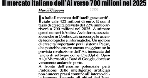 infocamere's tweet photo. 🚀 Un motore di crescita importante per il Paese

🗞️ "Il mercato italiano dell'#AI verso 700milioni nel 2025" via @MilanoFinanza 

#IntelligenzaArtificiale @anitecassinform @marcogy @PIConfindustria @GiovanniBaroni @CStajano @Cineca1969 @enrico_martines @secolourbano https://t.co/7TbABE6iU6