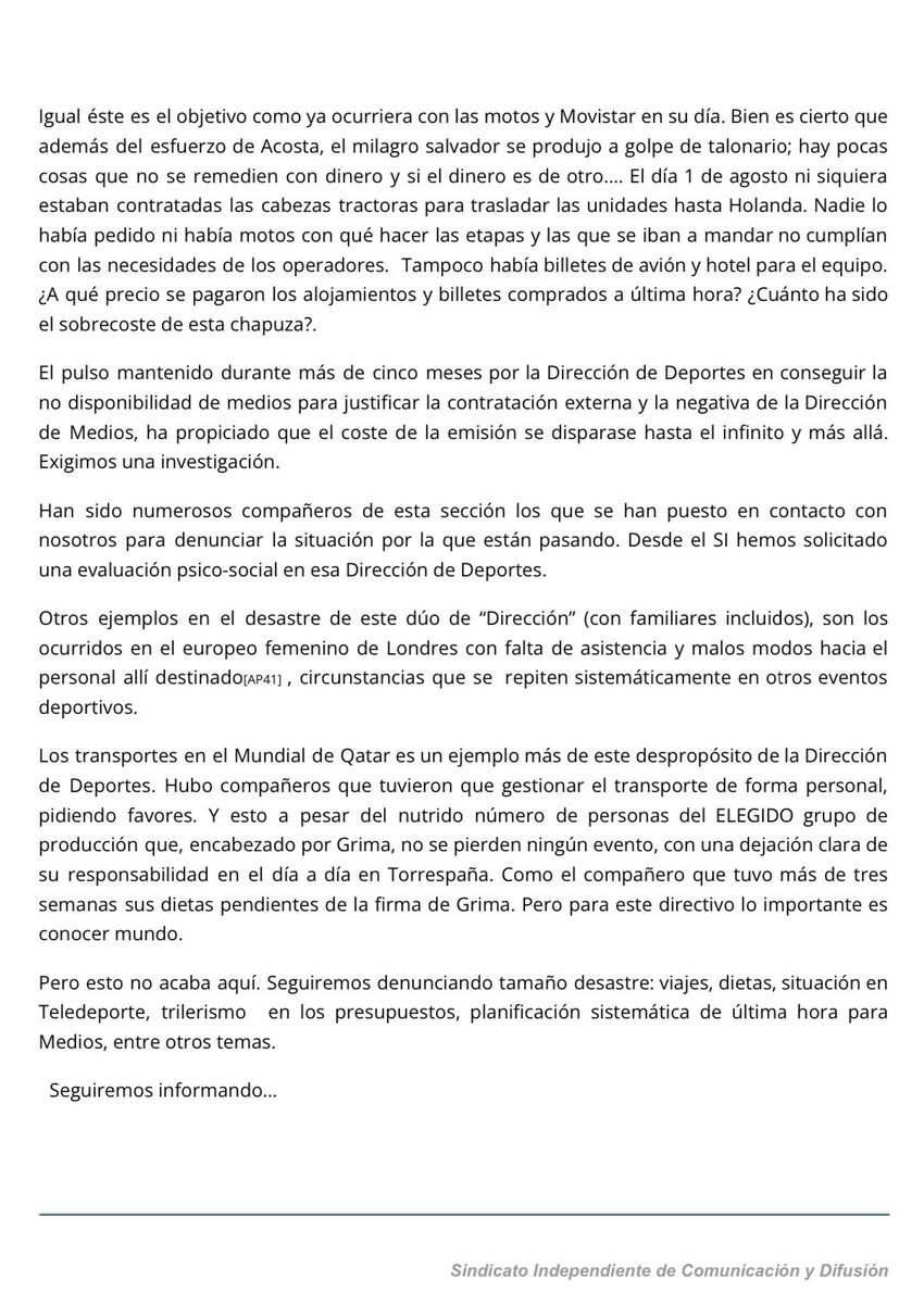 SindicatoSIRTVE's tweet photo. El desastre de los deportes, cada vez peor. #rtve #tve #rne https://t.co/pNUAYoqPJ2