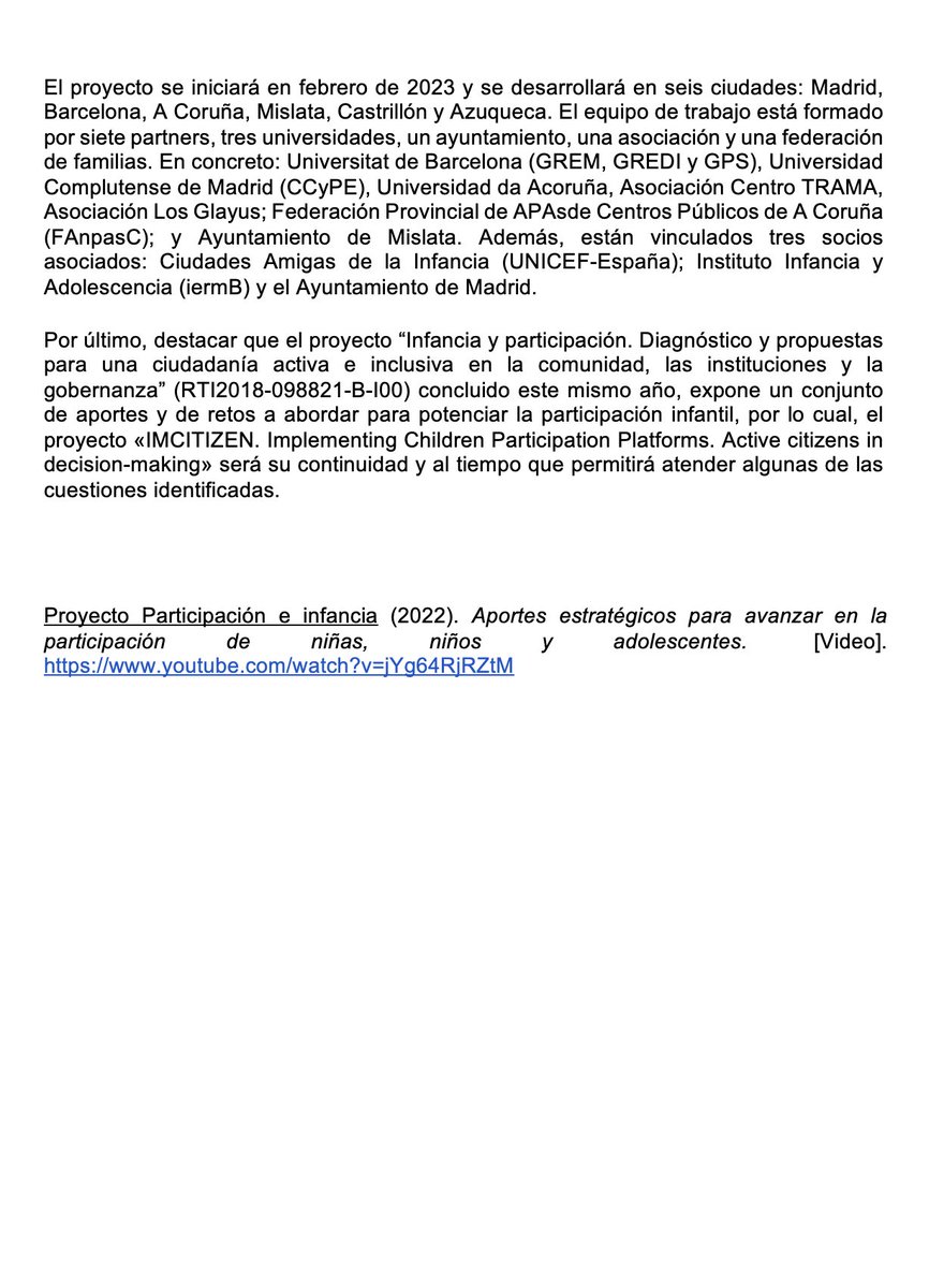 Buenísimas noticias. El proyecto «IMCITIZEN. Implementing Children Participation Platforms. Active citizens in decision-making», en el que participamos miembros de <a href="/CCyPE_UCM/">Cultura Cívica y Políticas Educativas (grupo UCM)</a>, ha obtenido financiación europea para continuar investigando en el marco de los derechos de la infancia.