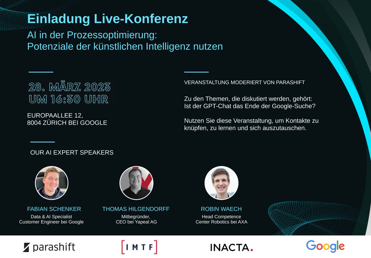 #KünstlicheIntelligenz (#KI) bezieht sich auf Technologien, die es Maschinen ermöglichen, Aufgaben zu verstehen und auszuführen, die normalerweise nur von Menschen erledigt werden können.

Am 28. März werden wir an einem Event bei Google über Potenziale der KI sprechen.