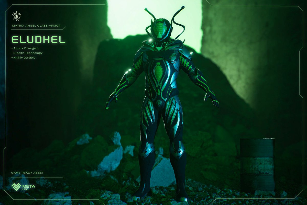 MetaLife_'s tweet photo. Assets like this stealthy #MatrixAngel class armor will belong to factions whose owners will enjoy higher benefits if they own a corresponding Meta Legends faction NFT and/or they stake assets belonging to the same faction. Visit https://t.co/x3SrpJjsHq to learn more.
#GoLegends https://t.co/preuHc44L9