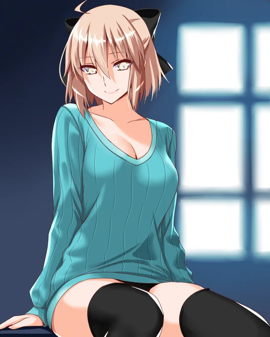 FGOキャラに縦セタ着せてたけど沖田さん忘れてた(こら縦セタ+ニーソで無明三段突きだわ…私のソシャゲ初課金奪っていきましたわ…切先に課金と課金と課金が内包されて即死でしたわ… 