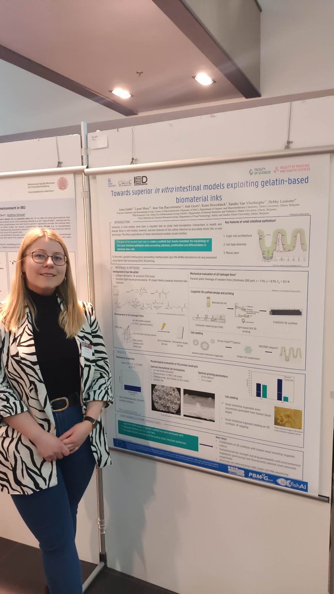 FishAI_'s tweet image. Anna Szabó, PhD student at UGent gave a poster presentation at the 4th Ghent Gut Inflammation Group (GGIG) meeting in February 2023. #GGIG #biomaterialinks #intestinemodel