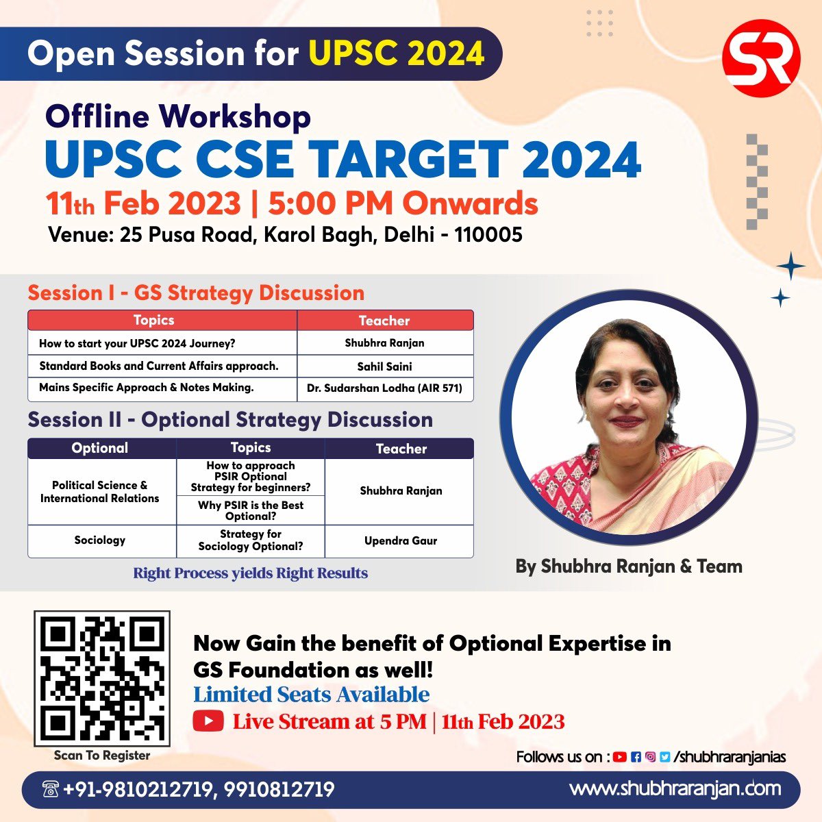 ShubhraRanjan's tweet image. 📣 Open Session for UPSC 2024

🔥 Offline Workshop 

🎯 UPSC CSE TARGET 2024
Date: 11th Feb 2023
Time: 5 PM
Venue: 25, First Floor, Pusa Road, Karol Bagh, New Delhi-110005

🔗 Registration: bit.ly/3Ye84z9

#upsc #cse #target2024 #upsc2023 #shubhraranjanias #workshop