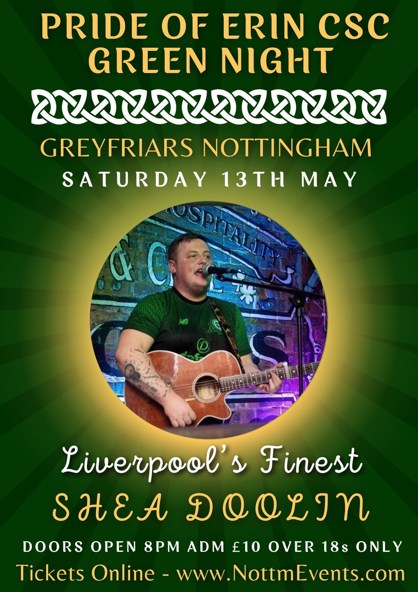 The Greyfriars Nottm (@greyfriarsnottm) on Twitter photo Liverpool’s Finest @sheadoolin will be back here Saturday 13th May belting out the tubes 🎸
<a href="/poecsc/">Nottingham Pride Of Erin CSC</a> Liverpool’s Finest @sheadoolin will be back here Saturday 13th May belting out the tubes 🎸
<a href="/poecsc/">Nottingham Pride Of Erin CSC</a>