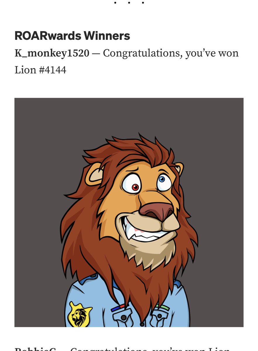 k_monkey1520's tweet photo. @LazyLionsNFT Wow!!! Can’t believe I won a second lion!  This is AMAZING!! Thank you so much, and thanks to @KingBumbleNFT for letting me know. Happy to be a part of the Pride!! #ROAR 👑🦁💎 https://t.co/XqqYqglGZI