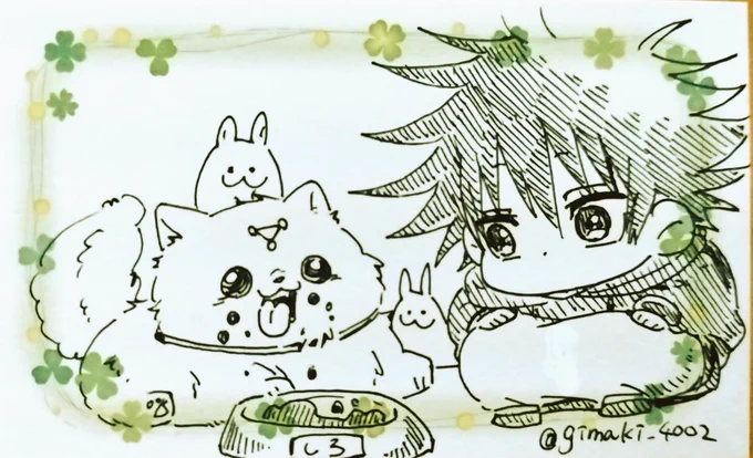 ごはんキレイに食べれないちび玉犬白とそれを見守るめぐみくん3歳児🐺
#呪術廻戦ファンアート 