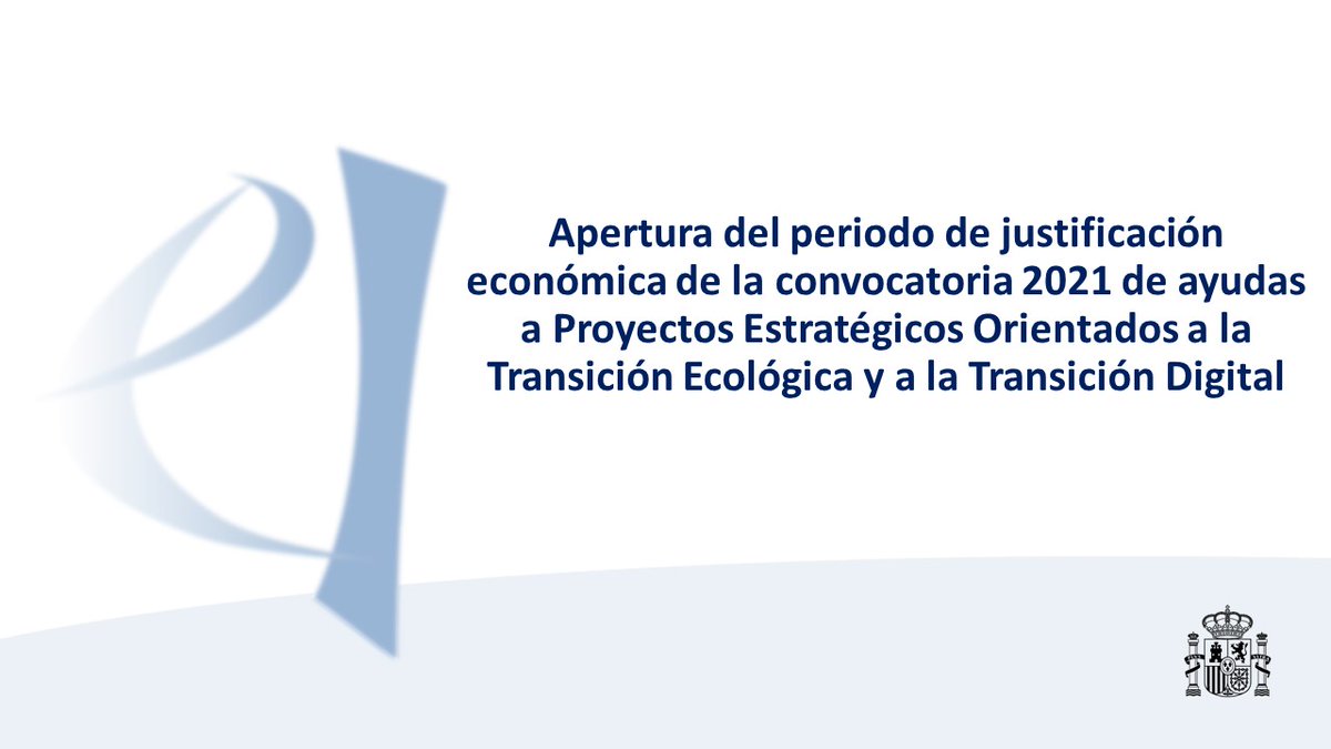 ℹ️ Apertura del periodo de justificación económica de la convocatoria 2021 de ayudas a Proyectos Estratégicos Orientados a la Transición Ecológica y a la Transición Digital.
🗓️ hasta el 15 de mayo de 2023.
➡️ bit.ly/3YGDLRk
