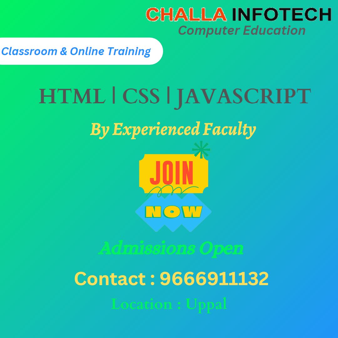 challa_infotech's tweet image. #ChallaInfotech #computerEducation #htmlcssjavascript #byExperiencedFaculty #Admissionsopen #Joinnow