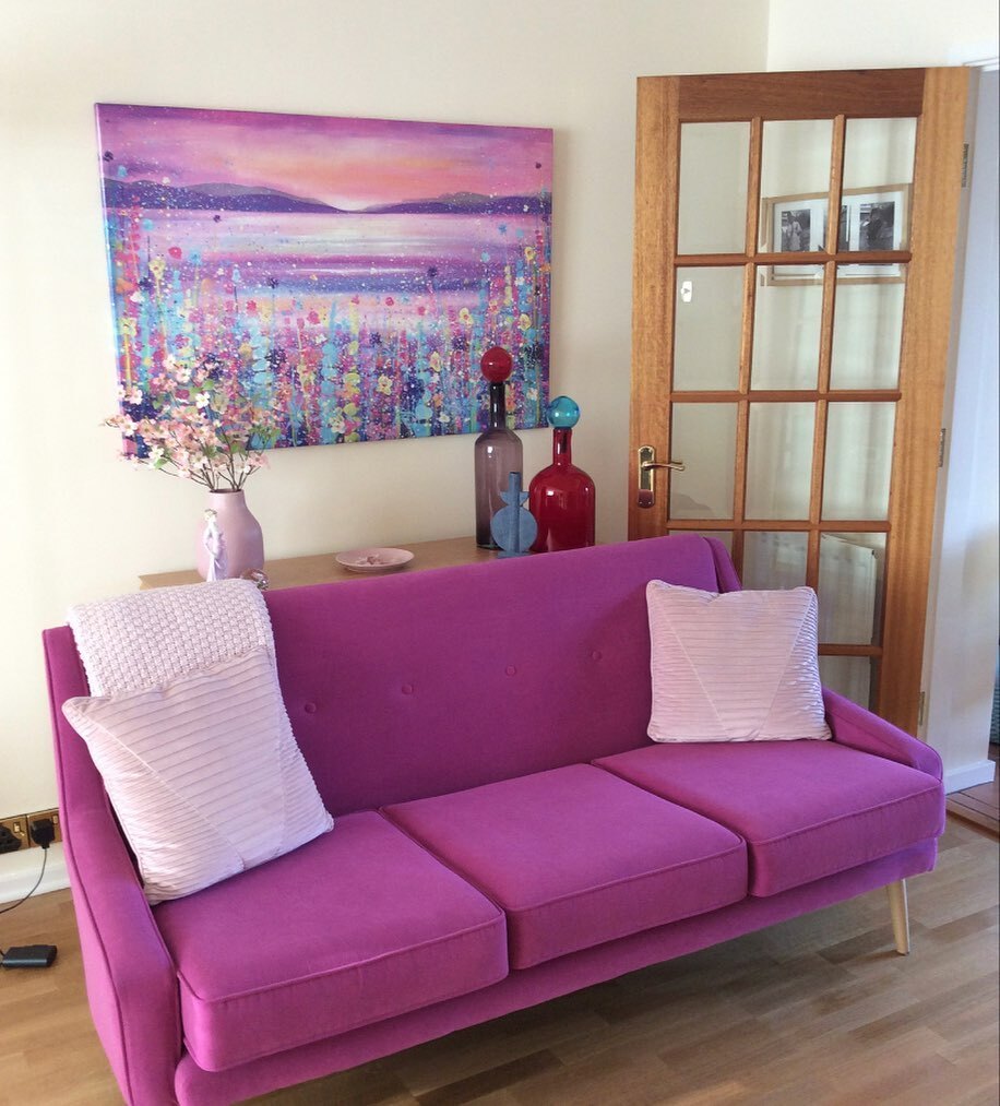 emilywardartist's tweet image. Wow look what a customer has sent me. Doesn’t it look great? I must say I love the sofa as well. #pinkpainting #purplemountains #lushsofa instagr.am/p/CoeU8EFIf2b/