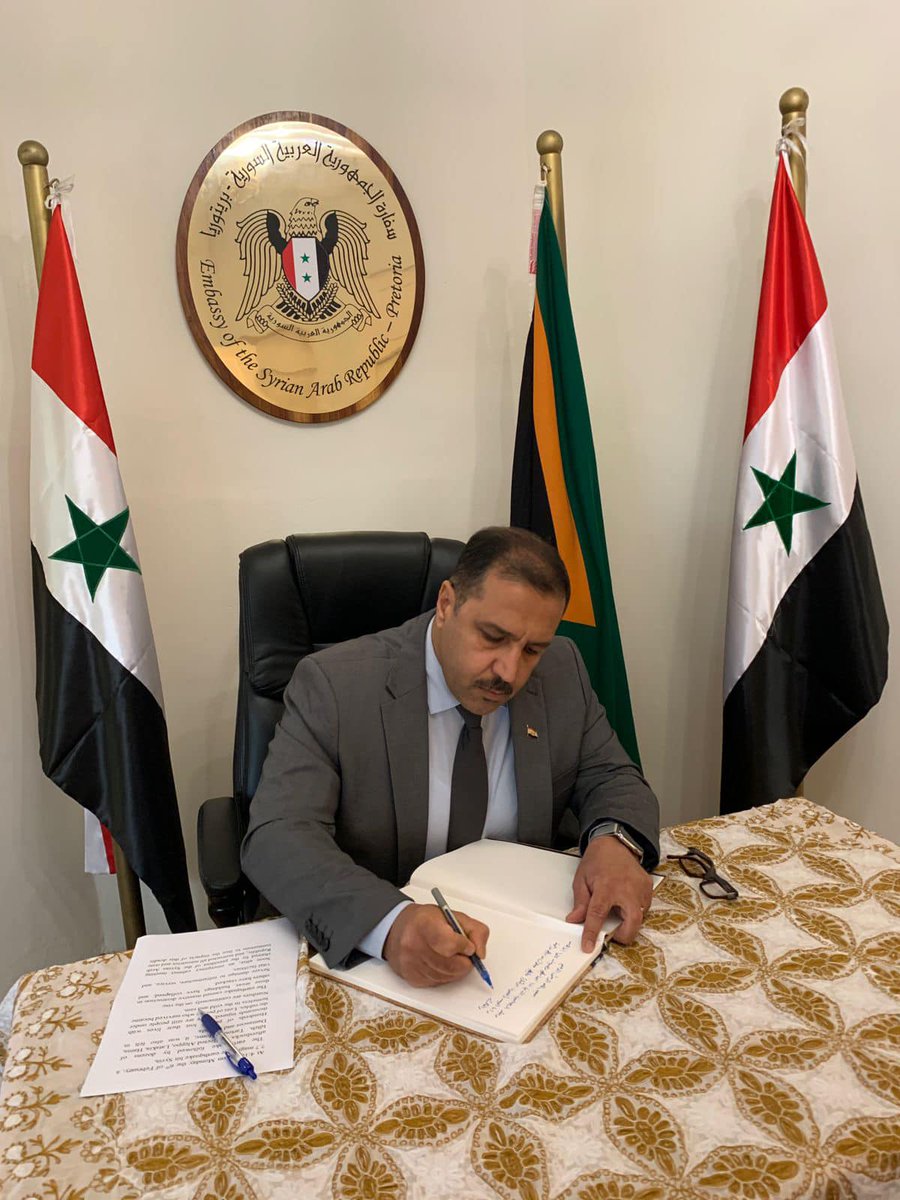 زار المستشار باسم عبد الحسين مطلك/ القائم بالاعمال المؤقت سفارتي الجمهورية العربية السورية والجمهورية التركية في بريتوريا, لتقديم التعازي والمواساة, والتعبير عن مشاعر الحزن لما اصاب البلدان من زلزال مدمر يوم الاثنين الماضي ادى الى مقتل واصابة الآلآف من الضحايا الابرباء