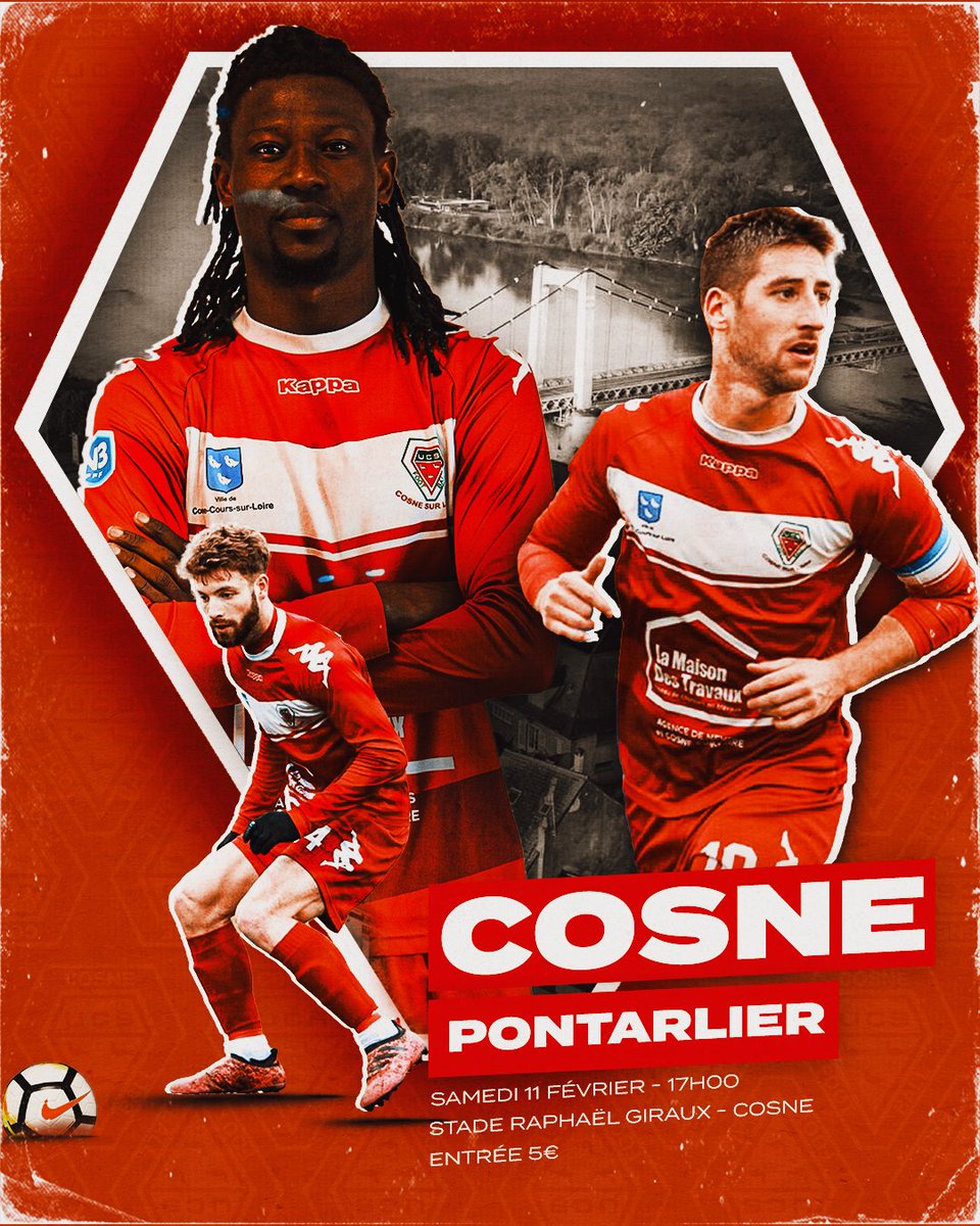 UCS_Cosne_Off's tweet photo. 🔴⚪️ 𝐔𝐂𝐒 𝐂𝐎𝐒𝐍𝐄 𝗏𝗌 𝐂𝐀 𝐏𝐎𝐍𝐓𝐀𝐑𝐋𝚰𝐄𝐑 🔵⚪️

Ce samedi, nos Cosnois recoivent les premiers du championnat, le @cap_footballofficiel ! 👊

🏆 | 15ème journée de National 3
🕓 | Samedi 11 Fev. - 17H
📺 | Match à suivre en direct sur Fuchs Sports ! https://t.co/cDQ6WAe90e