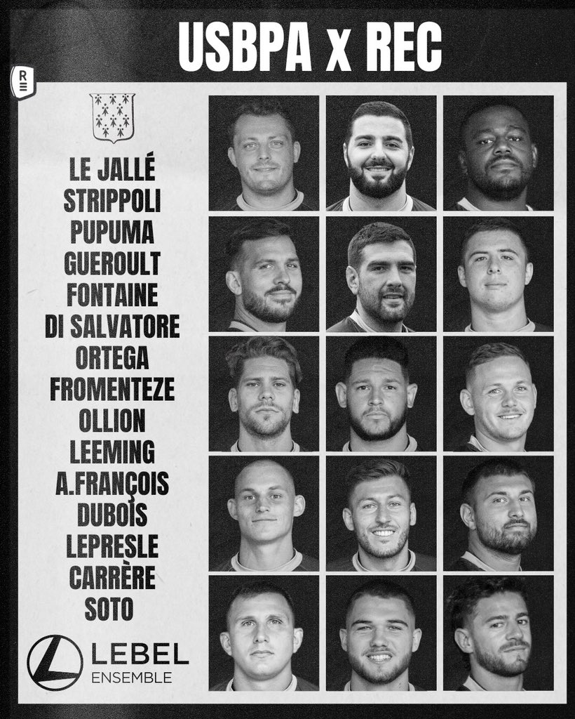 RennesRugby's tweet photo. L’équipe pour affronter l’@USBPA_Rugby 🟣

Les Noir et Blanc défient le 4e du championnat à 19h30, défi bressan. https://t.co/ESD8dihF9W
