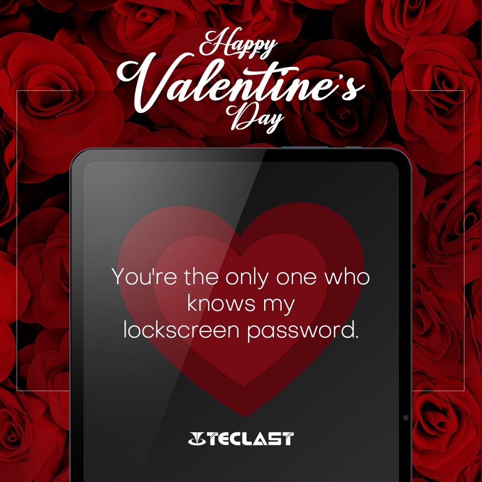 TeclastOfficial's tweet photo. You’re the only one who knows my lock screen password. 💞Happy Valentine’s Day from Teclast. #MatchNow
Tag your special one below to say it out! 💗
💝Gift Guide: https://t.co/z1g0J9dmkI
💞AliExpress Store: https://t.co/Bfb9sxHsAH
💞Amazon Store: https://t.co/80Kv6NVsUY https://t.co/fjVC4qUpW8