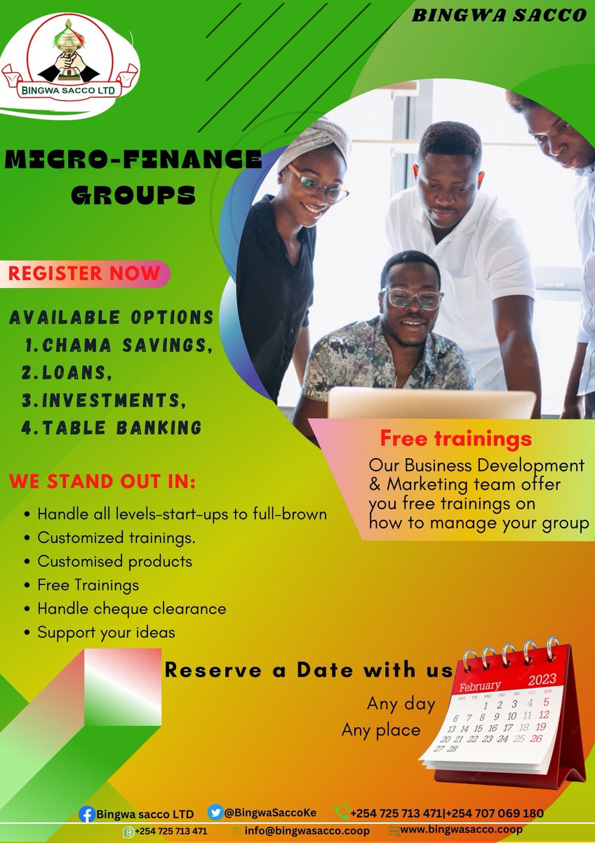 Are you a CHAMA or in a group, we Bingwa Sacco Ltd have tailored a well thought product for you. For a group loan, advise and training, kindly visit your branch.
#friday
#bestcustomerexperience