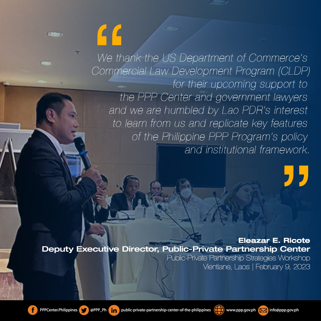 PPP_Ph's tweet photo. #PhPPPProgram PPP Center Deputy Executive Director Eleazar E. Ricote shares best practices of the Philippine PPP Program with Lao People’s Democratic Republic (PDR) Ministry of Planning and Investment. https://t.co/ClfiseCxSn