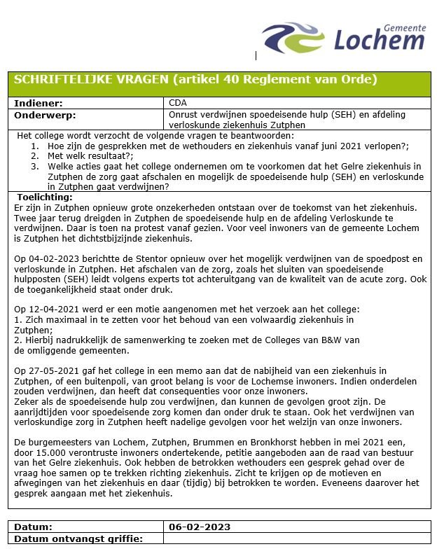 CDALochem's tweet image. CDA Lochem vindt dat de gemeente moeten blijven strijden voor behoud van de eerste hulp (SEH) in Zutphen! CDA blijft aandacht vragen, o.a. met deze vragen. #ziekenhuis #Zutphen #SEH