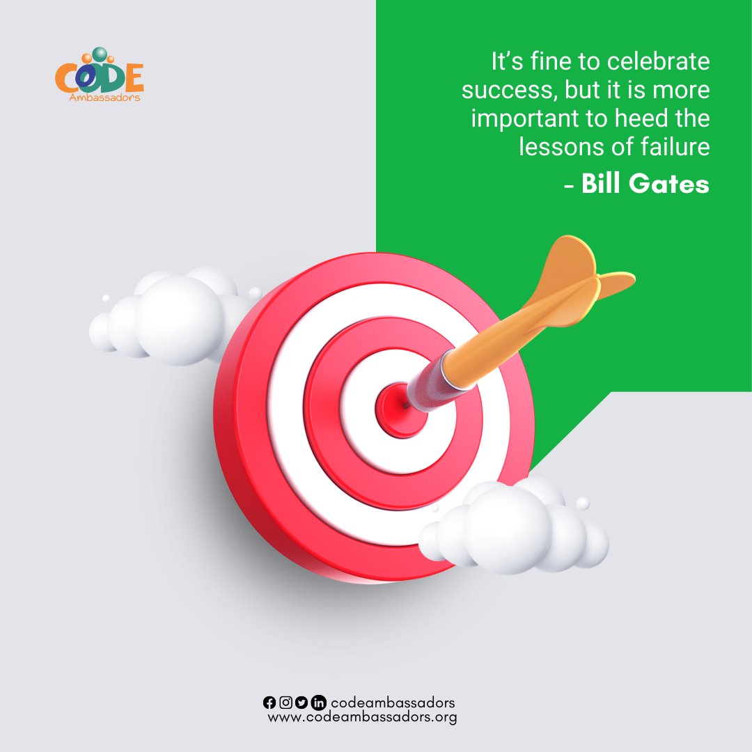 codeambassadors's tweet image. #FridayMotivation💪🏾

&quot;It&apos;s fine to celebrate success, but it&apos;s more important to heed the lessons of failure.&quot; - Bill Gates
.
.
.
.
#codeambassadors
#privatecodinglessons
#weekendcodingclass #codingbootcamp #codingforbeginners