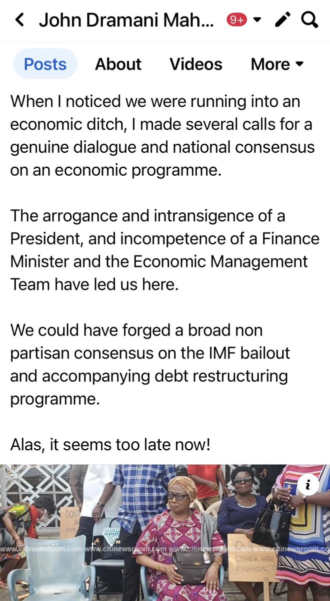 JDMahama's tweet photo. When I noticed we were running into an economic ditch, I made several calls for a genuine dialogue and national consensus on an economic programme. https://t.co/fM9RQvkjTm