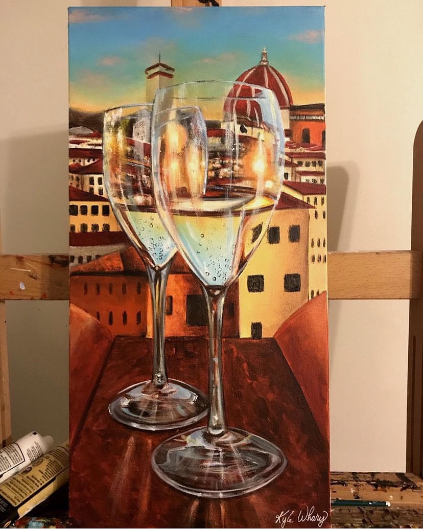 “Bubbly In Italia” 20x10 acrylic on canvas. Available for purchase. Contact for details. #italy #bubbly #champagne #romance #love #art #kylewhary