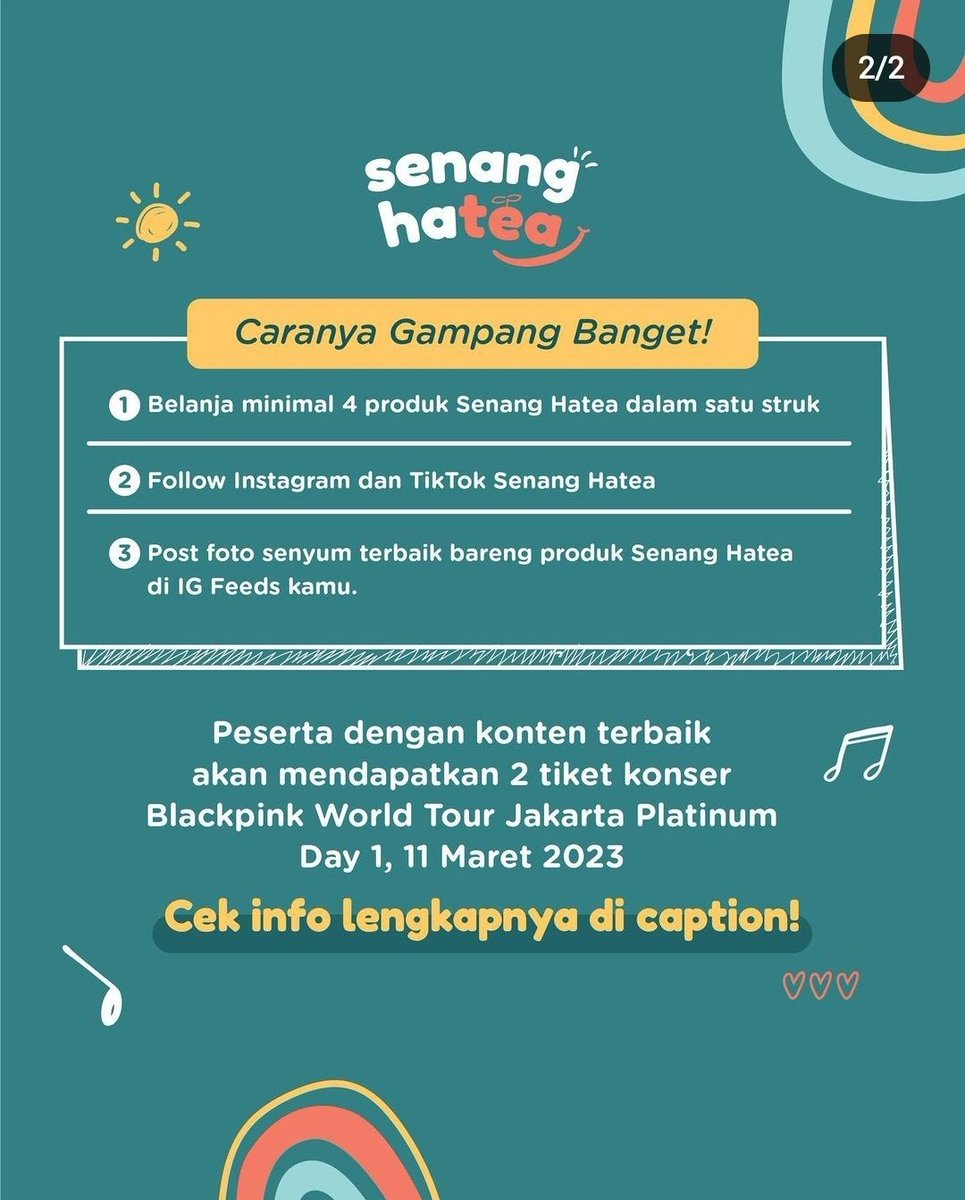 Gaes, please bantu RT and tag temen yang mau nonton blackpink tapi ga dapet tiket kelas Platinum. Minuman "Senang Hatea" lagi kasih kesempatan gratis 2 tiket kelas Platinum 🫰🫰#konserblackpink