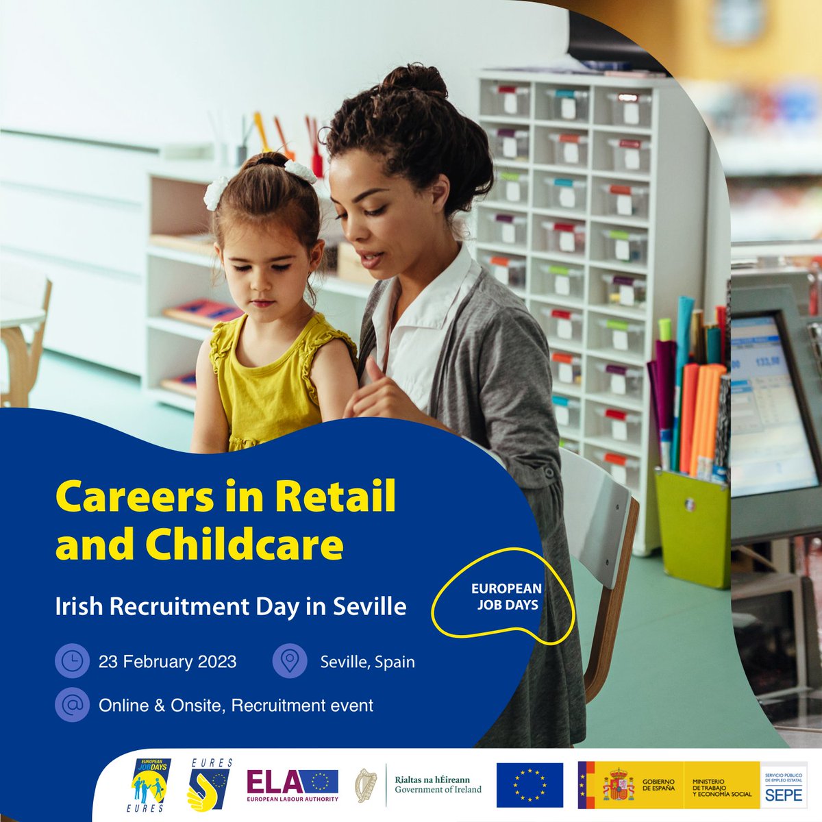 Interested in career opportunities in #childcare ? Over 20 Irish employers, over 1,000❗️available positions, including: Early Years Educators, Teachers, Childcare Practitioners, Therapists, among others. Apply for jobs before 23/02. For details➡️europeanjobdays.eu/en/taxonomy/te… #euresjobs