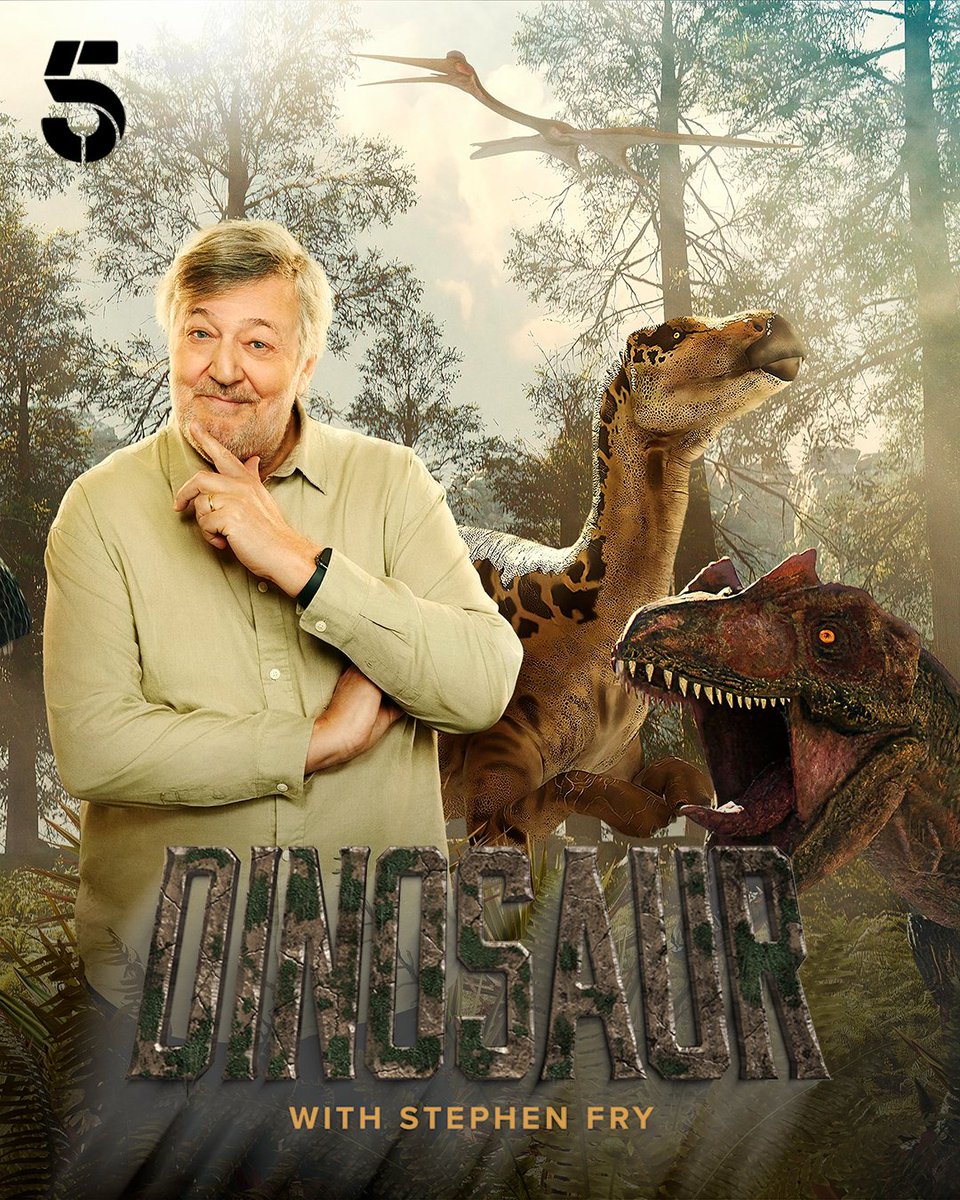 channel5_tv's tweet photo. Dinosaur with @StephenFry starts tonight at 7pm on @Channel5_tv &amp; #My5.

Travel back in time with Stephen Fry and discover a world where #Dinosaurs ruled 🦖 📺

@NHM_London https://t.co/3iEC7SyObb
