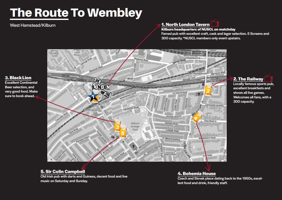 THE ROUTE TO WEMBLEY 

Our approved selection of matchday pubs on the Jubilee line on route to the ground. A selection of 200 – 300 capacity walk-in venues which will be showing the match.