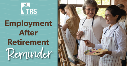 TRSofTexas's tweet photo. Employment After Retirement Reminder: If you’re thinking about going back to work for a TRS-covered employer after retirement, you must first fulfill the one-month break in service requirement to avoid revoking your retirement. Read more at https://t.co/xJkflRUEOX. https://t.co/eHWwDRVXeb