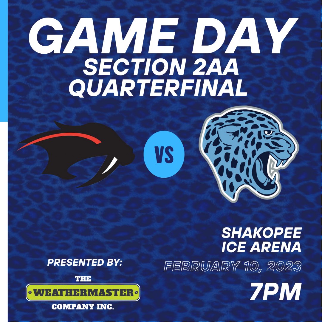 IT’S GAME DAY! Brought to you by Weathermaster!

It’s playoff time! The Jags take on #3 Shakopee in the Section 2AA Quarterfinal!

📍Shakopee Ice Arena
🆚 <a href="/SabersCIC/">Shakopee HS Girls Hockey - Center Ice Club</a> 
🕰 7pm
🖥️ facebook.com/2021.Jefferson…
🎟️ secure.payk12.com/school/_/425/e…
