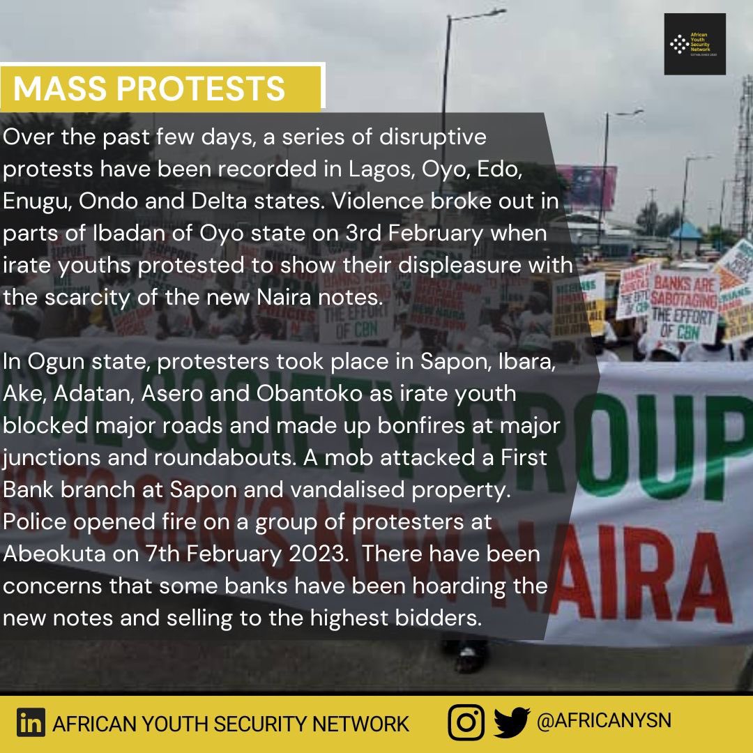 🇳🇬

Over the past few days, there has been a trend of mass protests and related unrest over the scarcity of newly designed Naira notes across Nigeria.

Read on to find out more.

#nigeria
#Naira
#NairaScarcity
#fuelcrisis 
#NairaRedesign
#nigeriadecides2023