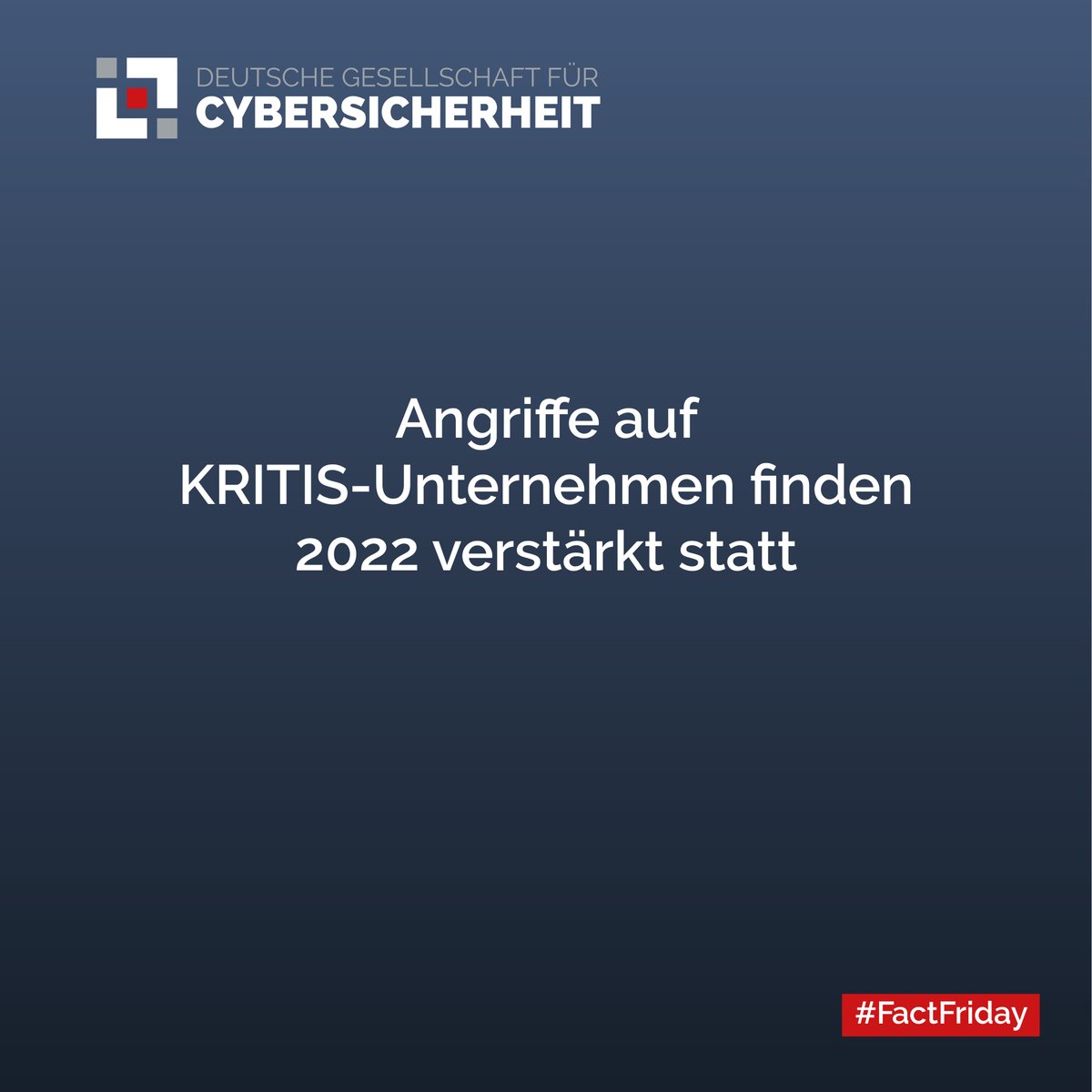 Wertewandel bei Cyberangriffen: Anders als früher finden immer häufiger Angriffe auf KRITIS-Unternehmen statt. Welche weiteren Trends es 2023 gibt, erfahren Sie hier: 

dgc.org/cyberrisiken-2… 

#DGC #CyberSecurity #FactFriday #Cyberrisken2023