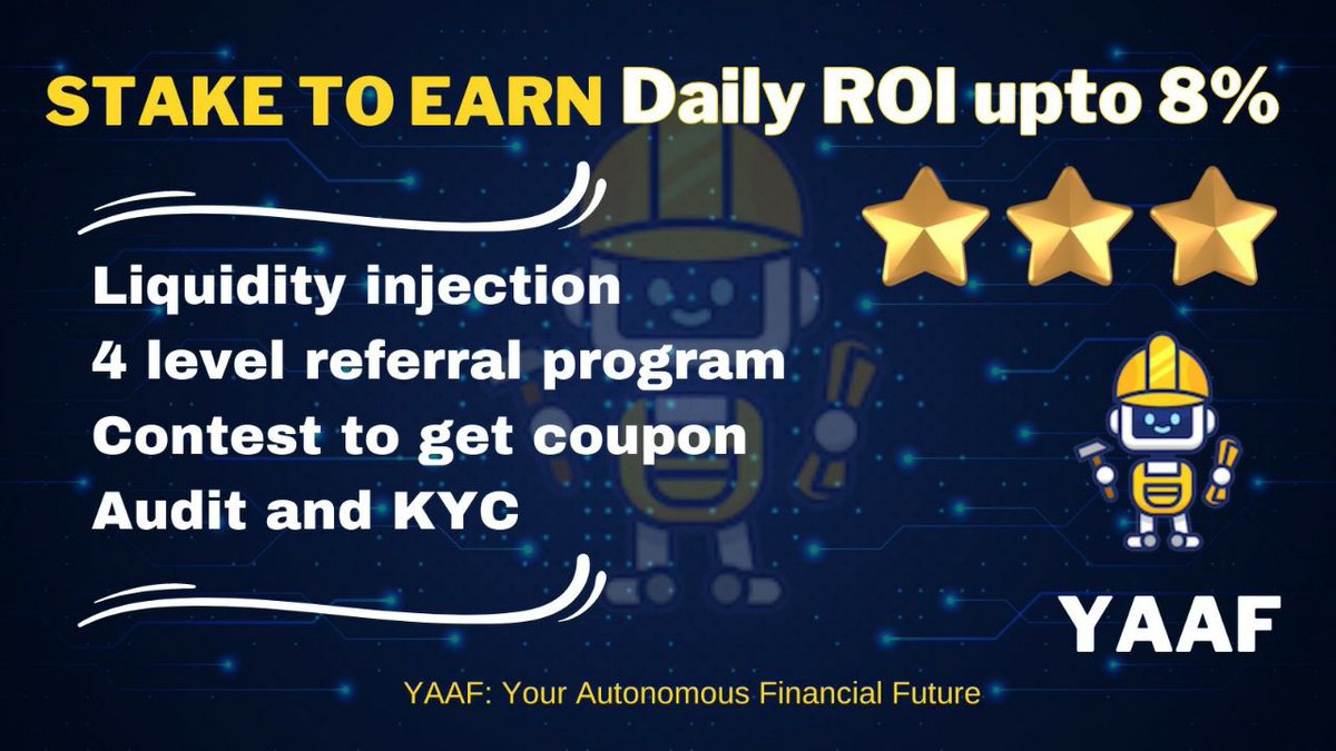 CryptoSafuGems's tweet photo. Definitely #Yaaf is the next big project on #BSC with daily returns start at 8% for staking BUSD. https://t.co/Lp8WybM7uV

Briefly I must say @yaafminer is empowering the future of #DeFi. You can also earn from referral reward

More detail 👇 https://t.co/5rI3h1u08k