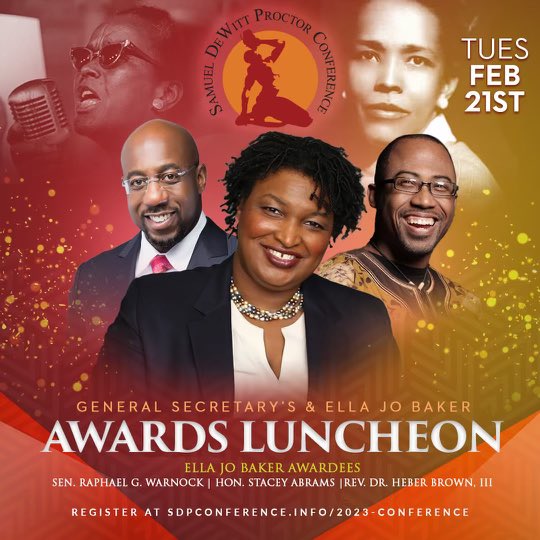 We are 11 days away from our General Secretary & Ella Jo Baker’s Awards Luncheon! We will be honoring Senator @raphaelwarnock Rev. Dr. @heberbrown3 and @staceyabrams! #Proctorconference2023 #theblackchurch #hiltonatlanta #blackpreachers #raphaelwarnock #staceyabrams