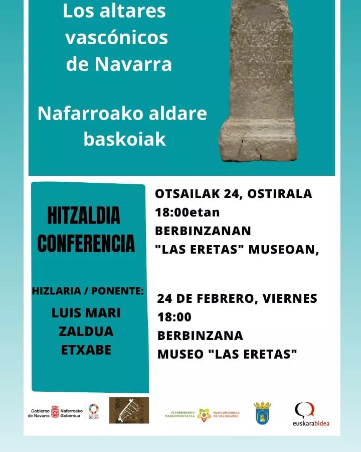 *Luis Mari Zalduaren hitzaldia Berbintzanako "Las Eretas" museoan.* Otsailak 24, ostirala. 18.00etan.
Conferencia de Luis Mari Zaldua en el museo "Las Eretas" de Berbinzana. 
24 de Febrero, viernes. 18.00.
*Animatu! Ez galdu aukera!*🙌🏻