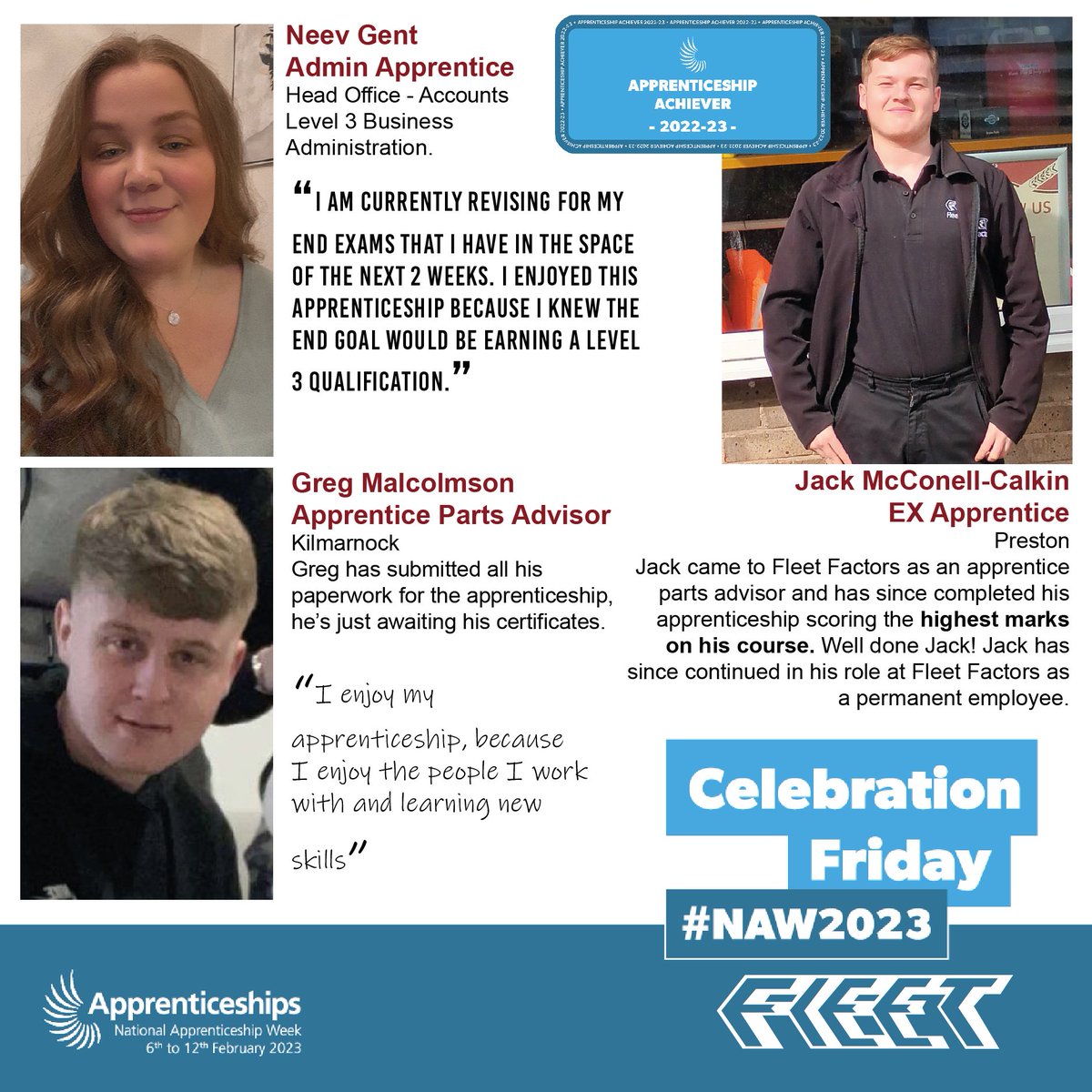 Here at Fleet Factors training and education is at the core of the business and our aim is to employ one apprentice in every major depot. Thank you to all our hardworking and motivated apprentices! 
#NAW2023 #FleetFactorsApprenticeships