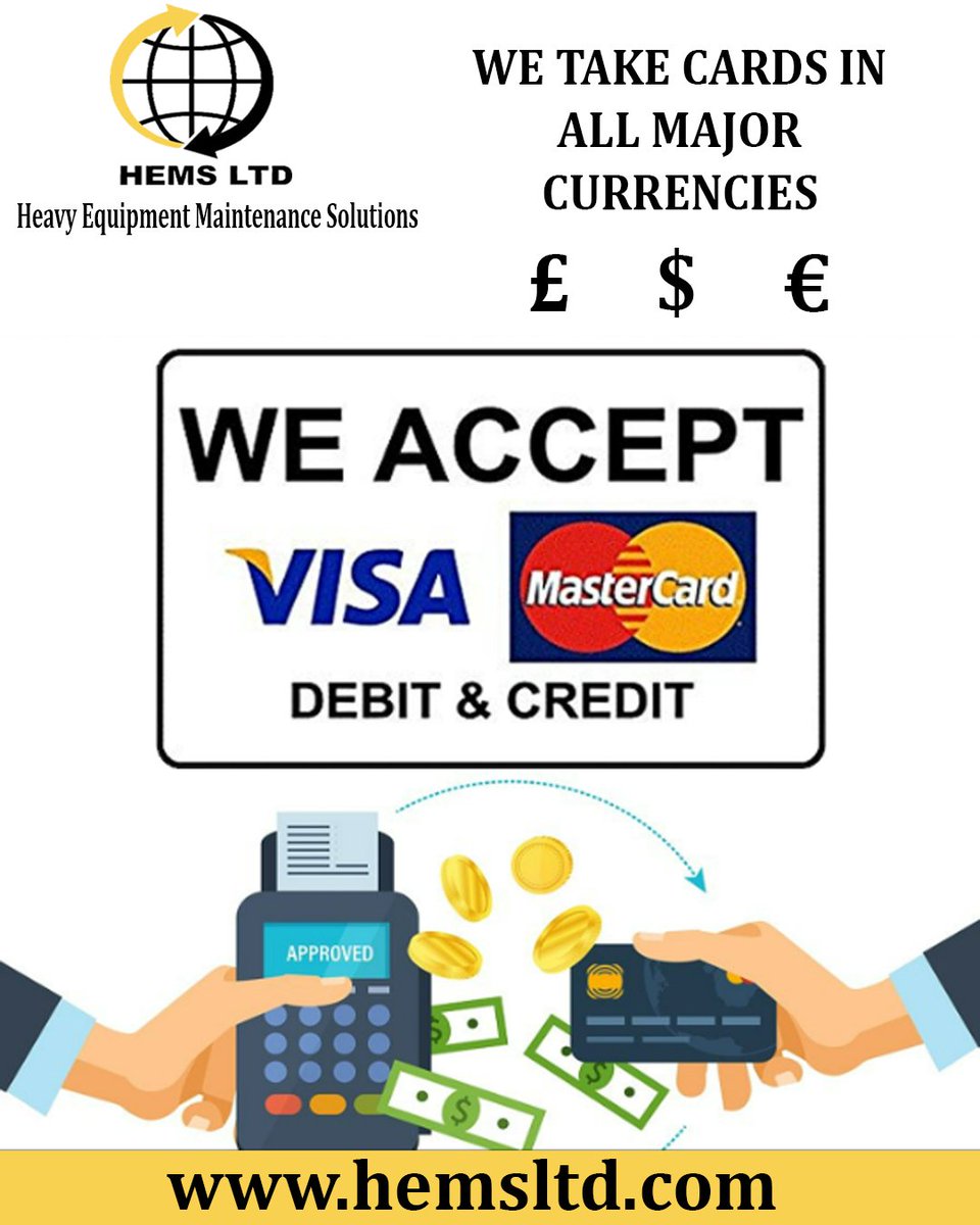 hemslimited's tweet photo. Exciting news! HEMS Ltd is now accepting card payments with GlobalPayment! Make purchases in your preferred currency: GBP, USD, or EUR. Simplify your transactions and never miss a beat ๐ณ #hemsltd #heavymachinery #heavyequipment #pinpusher #undercarriage #enginestand #workshop https://t.co/BJ8bwd9lc8