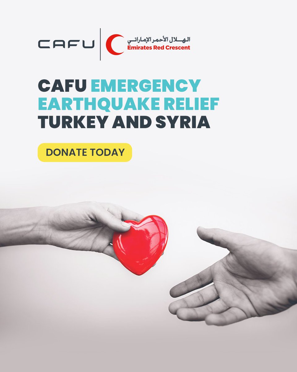 Turkey and Syria need our help! 

We have partnered with Red Crescent UAE to raise funds and provide support for those affected by the earthquakes. Help us help them and add your donation at checkout on the CAFU app or on Red Crescent's fundraising platform. 

Donate today #CAFU