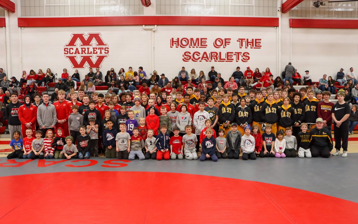 MW_Wrestling's tweet photo. Coming together as a community to grow the sport of wrestling! This is your Mankato youth, JV, and varsity wrestlers. Congrats to the Mankato East wrestling team on winning the cross town rival last night. If you’re interested in joining the sport of wrestling, please reach out! https://t.co/9h6DvnL7eW
