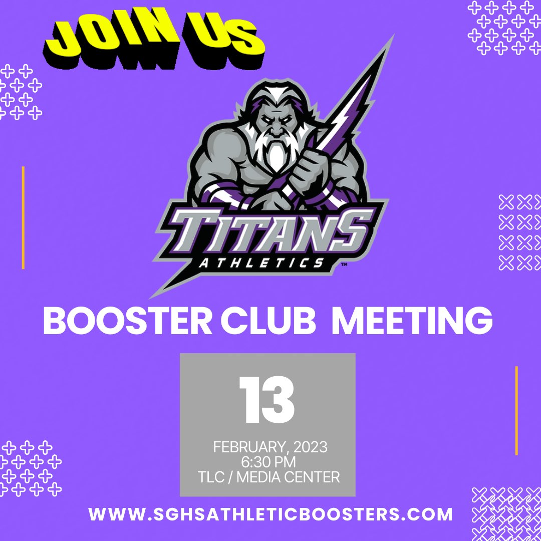 sghsathboosters's tweet photo. 📆 Mark your calendars 😃 Titan Athletics Booster Club General Meeting - All are welcome to attend, see you there! #TitanUp #TitanTeamwork @SouthGarnerAD @SouthGarnerHS https://t.co/Xs670RZsaI