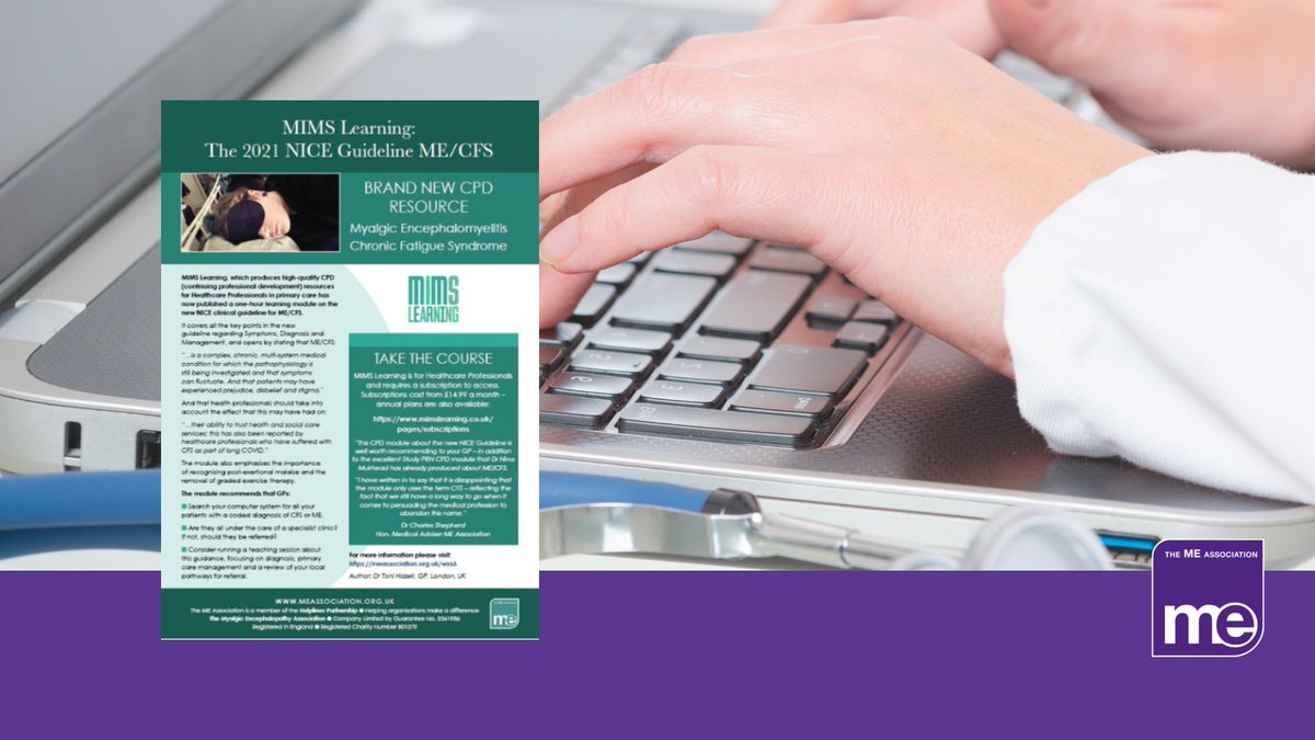 MEAssociation's tweet photo. #HealthcareProfessionals (HCP) Continuing Professional Development (CPD) with @MIMSLearning 

This free poster explains the #CPD training course that has been designed to help HCPs learn more about the 2021 NICE Guideline on #MECFS

https://t.co/GAMkkQcYAu

#MyalgicE #MedTwitter https://t.co/M34eWBAGUb