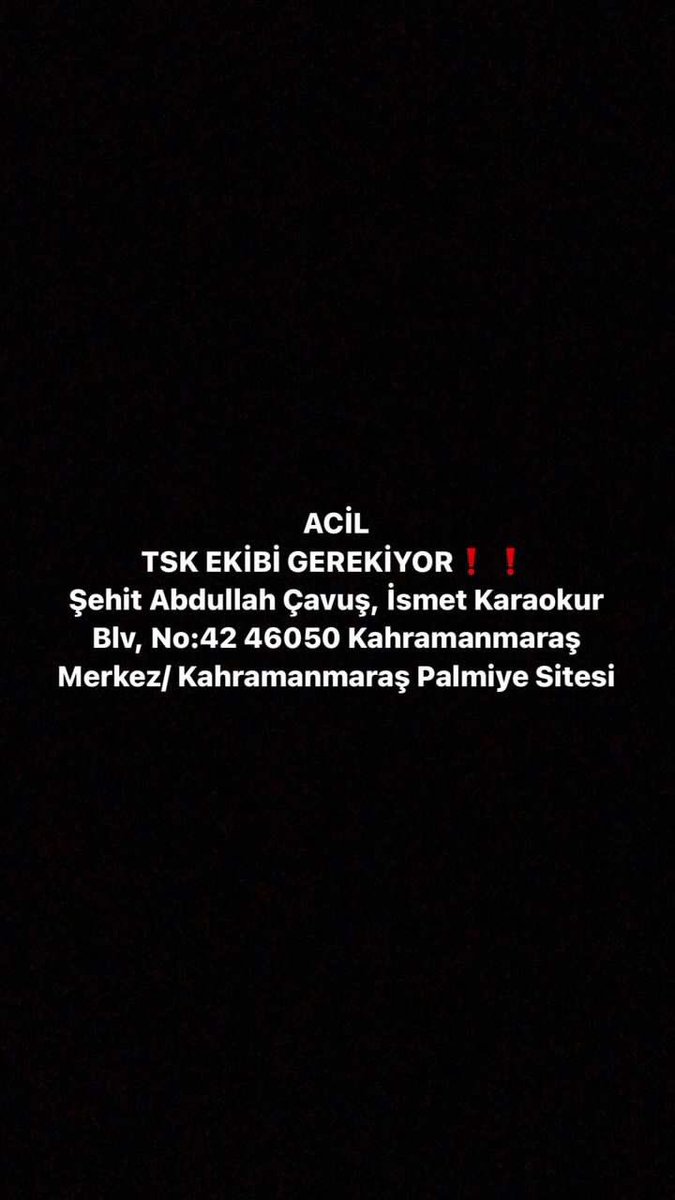 ACİL TSK EKİBİ GEREKİYOR ACİL NOLUR ÇOK AZ KALDI LÜTFEN YAYALIM YARDIM EDİN!!!!!!!! @haluklevent @TSKGnkur #depremzede #AfaddaBizimAhbapda #halukleventacil #acildeprem #AFADKahramanmaras #acildeprem #AFADBASKANLIĞI